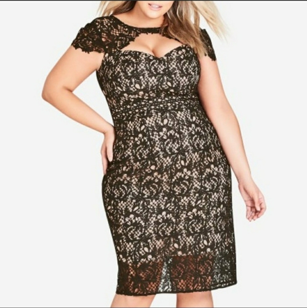 City Chic Dress Plus Size pretty Black lace size 18 NWT